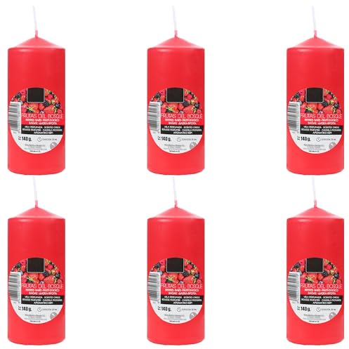 6 Stück Rot Duftkerze Duft Waldfrüchte, Duft Stumpenkerzen 110x47mm 25 Stunden Dauer