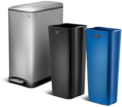 Poubelle de cuisine à pédale tri sélectif recyclage 50L(30L+20L) EDGE en acier Inox brossé avec seau