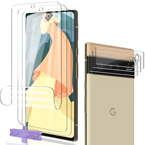 Phlleyaa Protection Décran Pour Google Pixel 6 Pro Film Flexible TPU 3 Pièces + Pixel 6 Pro Caméra Arrière Protecteur 3 Pièces,sans Bulles,Facile à Installer Pour Google Pixel 6 Pro Verre Trempé