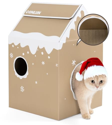 Conlun Kratzbrett Katze Katzenhaus Pappe mit Kratzpappe & Katzenminze, Schnelle Montage Katzenspielzeug Kratzen & Ruhen, Katzenhöhle Katzenhütte Karton Katzenbett Ideal für Lebkuchen Haus