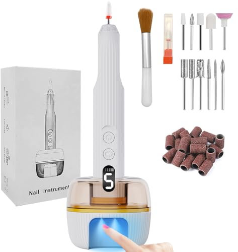 Emooncn Electric Nail Files, 13 in 1 Electric Nail Drill with Nail Lamp Cordless 5 Adjustable Speed E File Professional Nail Drill for Acrylic Gel Nails, Electric Manicure Set Gifts for Women Girls