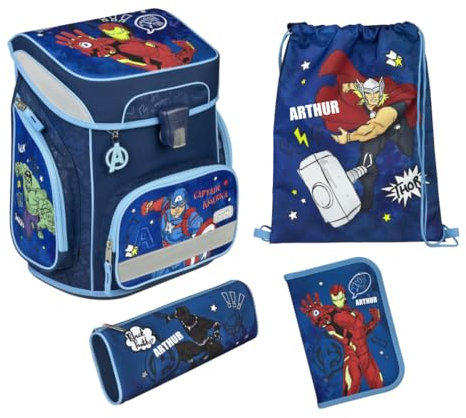 Undercover Schulranzen Set Avengers 5-tlg Jungen 1. Klasse - Mit personalisiertem Inhalt - Schultasche mit Turnbeutel Federmappe für Grundschule