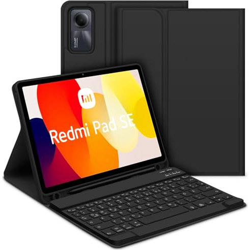 Bettdow für Xiaomi Redmi Pad SE 11 Zoll 2023 Tastatur Hülle, Deutsch QWERTZ Layout Magnetisch Abnehmbarer Tastatur mit Hülle für Redmi Pad SE 11'' 2023, Schwarz