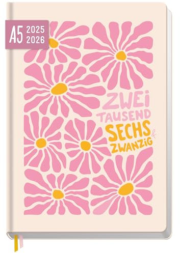 Häfft-Timer 2025/2026 A5 (Aug 25 - Sep 26) Hardcover Schülerkalender Pink Flowers Schulplaner, Schülerplaner, Studienplaner, Semesterplaner - nachhaltig & klimafreundlich