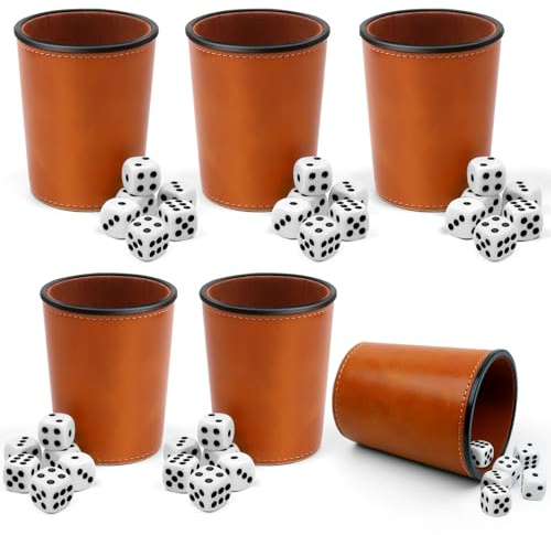6 Stück Lederwürfelbecher, Würfelbecher Set mit 30 Würfeln, Lederwürfel, Würfelspiele, Reisespiele für Erwachsene