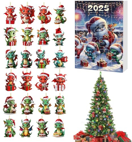 Adventskalender 24 Tage Weihnachtsferien Dinosaurier Countdown | 2D flache Acryl Ornamente für Erwachsene Kinder tägliche Familienaktivität Klassenzimmer Schule Feiertag Zuhause und Party