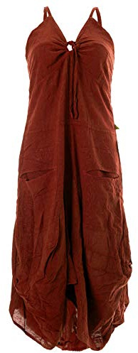 Vishes - Alternative Bekleidung - Lagenlook Ballonkleid mit verstellbaren Trägern Hellbraun 44