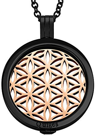 Quiges 90cm Necklace Set Black Plated Stainless Steel with Pendant and 33mm Large Rose Gold Abstract Star Flower Coin