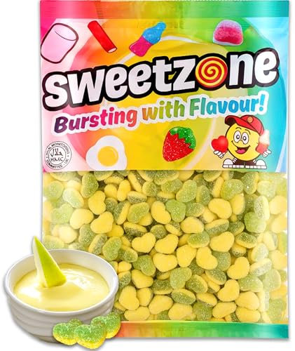 Sweetzone Apple & Custard Hearts - 1kg Bag of Sweets - Irresistible Chewy Sweets and Gummy Sweets - Experience the Mouthwatering Feel of Fruity Jelly Sweets - Halal Sweets for All Age