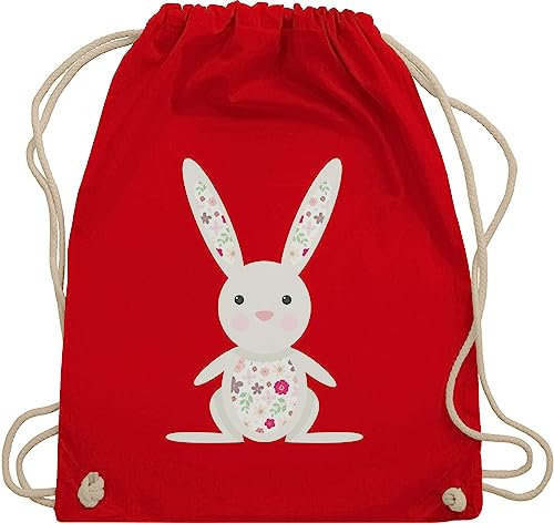 Turnbeutel Rucksack - Taschen - Süßer Hase Frühlingstiere I - Unisize - Rot - stoffbeutel kindergarten hasen osterhasen oster beutel geschenke zu ostern osterhase hasenmotiv bunny stoffrucksack