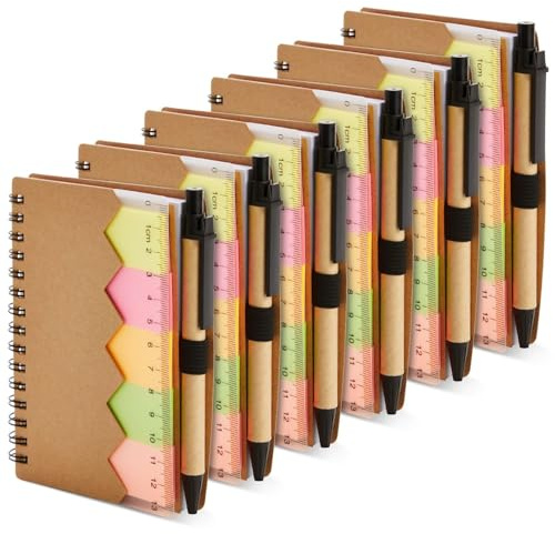 6-Pack Mini Kraft Notebooks with Pen and Sticky Notes for Pocket or Purse, 69 Sheets, 10.8 x 14 cm