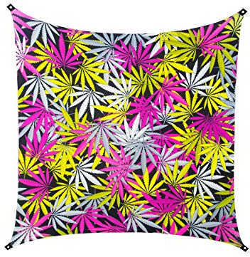 PSYWORK Schwarzlicht Segel Spandex | Goa Sweet Weed | 2,25 x 2,25m | UV-aktiv | Leuchtend | Wandtuch Wandbehang Stoff Neon Deko Party Tuch Tapestry Poster PSY