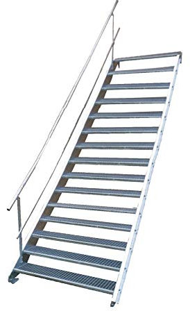 Stahltreppe Industrietreppe Aussentreppe Treppe 15 Stufen-Breite 150cm Variable Geschosshöhe 250-320cm mit einseitigem Geländer