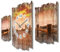 Kreative Feder Dreiteilige Designer-Wanduhr Chill Out Sonnenuntergang Shabby-Chic Landhaus-Stil leise Funkuhr ohne Ticken 95x60cm aus Holz (Sonnenuntergang, leises Funkuhrwerk)