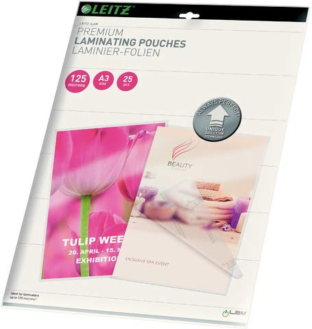 Leitz A3 74890000 Glossy Laminating Pouches - Clear (Pack of 25)