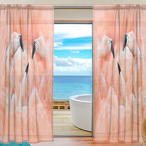 BKEOY Voile-Vorhänge mit Flamingo-Motiv, für Zuhause, Wohnzimmer, Schlafzimmer, Tür, Küche, 139,7 x 198,1 cm, 2 Paneele, Polyester, multi, 55 x 84 inches
