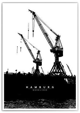 Hamburg Poster in Schwarz Weiss - Kran Hamburg Bild als Illustration für dein Wohnzimmer - Geschenk/Souvenir - Hafenstadt - ohne Rahmen