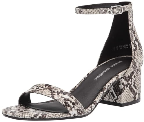 Amazon Essentials Sandali con Tacco e Due Cinturini Donna, Nero Bianco Ecopelle Di Serpente, 44.5 EU