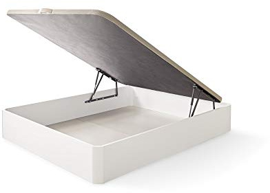 ECCOX - Canapé Diana Abatible de Gran Capacidad de Almacenaje con Esquinas Redondeadas en Madera - Altura 27cm de Almacenaje - Base Tapizada 3D - Montaje Incluido - Color Blanco (150x200)