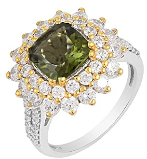 Ring aus massivem 925er Sterlingsilber mit Moldavit-Edelstein, schwarz, rhodiniert, erstaunlicher Designer-Schmuck, für Damen, -5783BR, Stein:, Moldavit