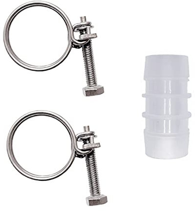 HONGCI 2 Pcs Double Wire Hose Clips with 1 Pcs Inline Pond Hose Jointer, Adjustable 304 Stainless Steel Hose Clamps to fit 25mm (1in) Pipe,Suitable for Home,Swimming Pool,Industry