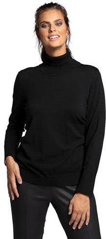 Ulla Popken Damen Rollkragenpullover, Breite Rippbündchen, Langarm Pullover, Schwarz, 42-44 EU