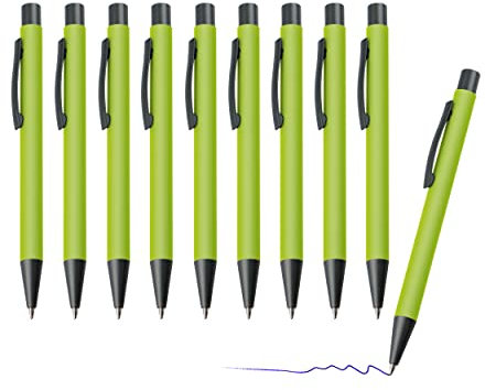 sin4sey 10er Set Kugelschreiber matt - klassischer Kuli in lebendigen Trendfarben (Apfelgrün)