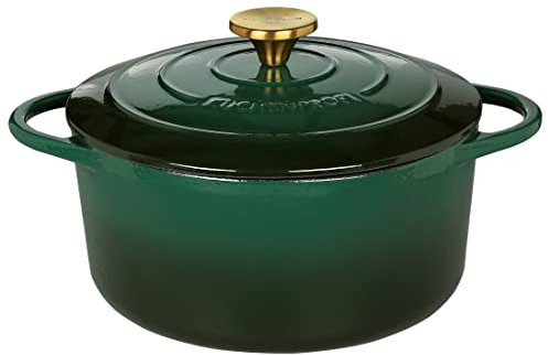 Küchenprofi Fuente de horno holandés con tapa de hierro fundido con tapa, interior verde/negro, 24 cm, olla para pan, esmaltada, para todo tipo de cocinas (incluida inducción), para estofar, hornear,