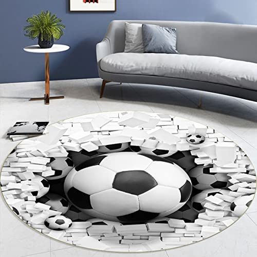 Moderne Flamme Fußball Wohnzimmer Schlafzimmer Teppich Teenager Junge Mädchen 3D Sports Soccer Serie Rutschfester Flanell Stuhlkissen Kinderzimmer Spielbereich Runden Teppich (Weiß,120cm)