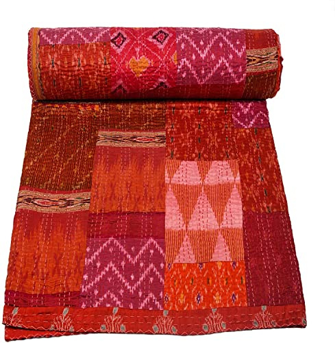 Flyingasedgle Indische Seide Patola Patchwork Kantha Steppdecke Handgemachte Vintage Steppdecken Boho TwinKing Size Bettwäsche Überwurf Decke Tagesdecke Quilten Hippie Steppdecken zum Verkauf