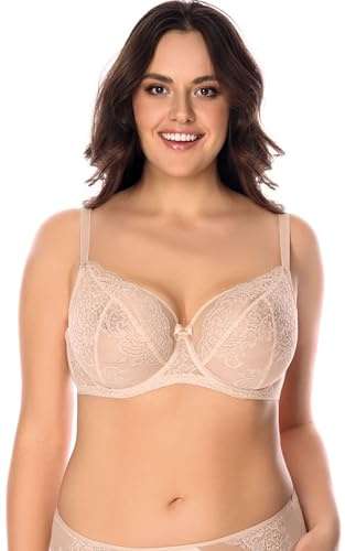 VIVISENCE Bügel BH Damen Halbgepolstert Mit Spitze Formt Und Stützt Den Tag, Beige,85C
