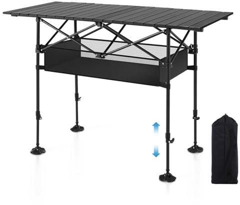 LET'S CAMP Folding Camping Table, Aluminum Roll-up Picnic Backpacking Table