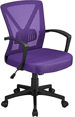 Yaheetech Sedia da Ufficio Scrivania Ergonomica Lombare Girevole Portata 136 kg Reclinabile a Rotelle Altezza Regolabile con Braccioli Viola