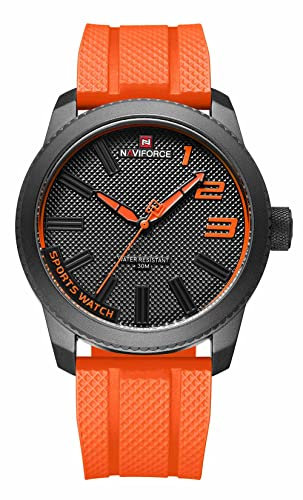 NANVIFORCE Montre de sport à quartz étanche avec bracelet en silicone pour homme, Orange, Anglais