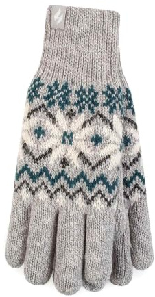 HEAT HOLDERS - Ladies Cute Striped Fairisle Warm Knitted Fleece Lined Winter Thermal Gloves