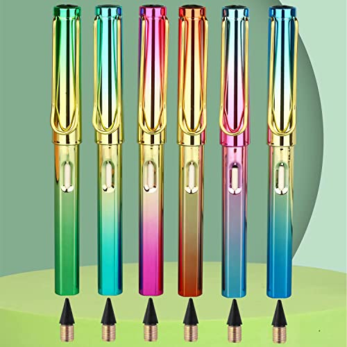 IOSPKKIO® 6 Stücke Everlasting Pencil, Infinity Inkless Pencil mit Radiergummi, Bleistifte aus Holz, Magic Cute Forever Pencil für Kinder Schreiben, Skizzieren, Ersatzspitzen