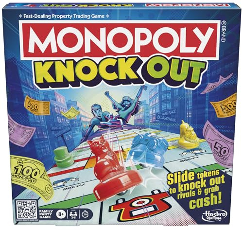 Monopoly Knockout-Brettspiel, 2–8 Spieler, durchschnittlich 20 Minuten, schnell spielende Familienspiele für Kinder, Jugendliche und Erwachsene, ab 8 Jahren