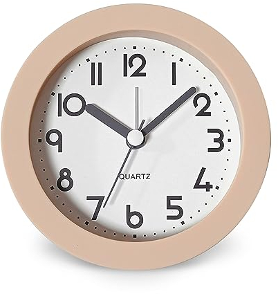 Chedin 10cm Rund Wecker, Kinder Wecker, ohne Ticken Kinderwecker, Stiller Nachttischwecker für Jungen und Mädchen mit Beleuchtung (Rosa)
