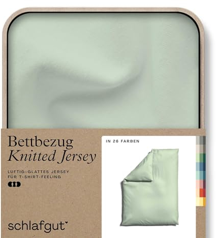 schlafgut Knitted Jersey Bettwäsche 135x200cm Bettdecke Bezug einzeln, Multicolor Uni, weich und faltenfrei mit Elasthan (Green Light, 135-140x200)