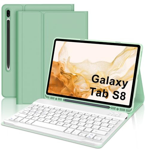 IVEOPPE Funda Teclado Samsung Tab S8 2022/S7 2020 - Bluetooth Español Ñ para Galaxy Tab S8/S7 11 (SM-T870/T875/T878/X700/X706), Hierba Verde