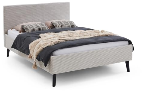 Furn.Design Polsterbett 140 x 200 cm in Beige Cord Einzelbett mit Massivholzfüßen Höhenverstellbare Liegehöhe Teenagerbett Isola (140 cm)