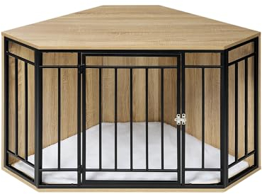 EUGAD Cage d'Angle pour Chien, Table d'Appoint, Niche Intérieur, Caisse pour Grand, Moyen et Petit Chien, avec Porte Verrouillable et Coussin, 111x60x67cm, 0344GL