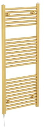 Newark Brushed Gold Electric Heated Towel Rail Wall Mounted Slim Ladder Design Bathroom Radiator - 1200mm x 500mm