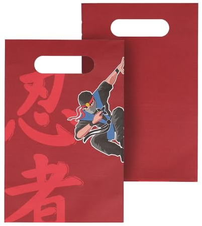 Boland 10 Partytüten * MANGA NINJA * für Mitgebsel für Kindergeburtstag und Mottoparty | aus Papier, 23x15cm, mit Tragegriff | Karate Kämpfer Dekoration Kinder Geburtstag Party