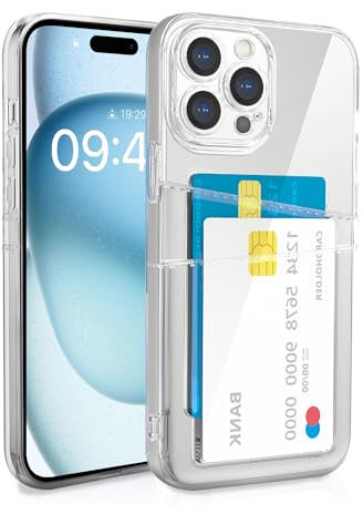 XIMIZU For iPhone 15 Pro Max Case with 2 Card Holder, [Camera Protection] Soft TPU Anti-Yellow Crystal Clear Shockproof Protective Phone Cover with 2 Card Slot Wallet