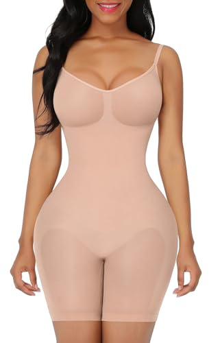 FeelinGirl Shapewear Bodysuit Nahtlos V-Ausschnitt Formende Bodys für Damen Bauch Weg Überbrust Seamless Body Shaper mit Verstellbarer Riemen Ton XL/XXL