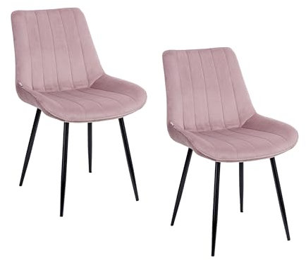 Baroni Home Set di 2 Sedie Moderne con Rivestimento in Velluto e Gambe in Acciaio Nero, Poltrona da Soggiorno, Camera da Letto, Sala da Pranzo, Rosa Cipria, 53x86x44 cm