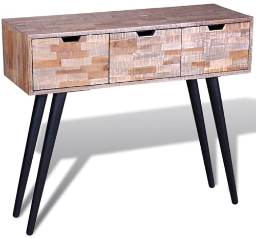 CIADAZ Konsolentisch, Beistelltisch, Sideboard Wohnzimmer, Flur Möbel, Couchtisch, Regal Wohnzimmer, Wohnzimmer Tisch, mit 3 Schubladen Altholz Teak