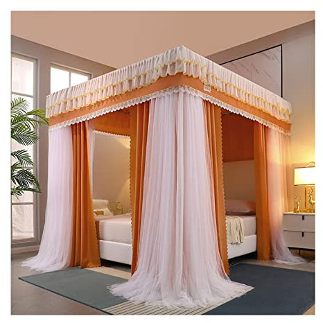 GLMGBP Betthimmel, 4-Eck-Betthimmel mit Edelstahlhalterung, dekorativer Bettvorhang für Prinzessinnenzimmer, Schlafzimmer-Moskitonetz (Farbe: Orange, Größe: 200 x 220 x 200 cm)