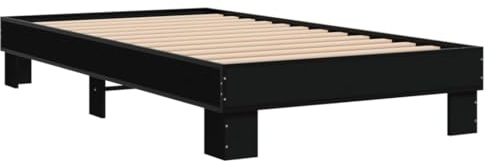 vidaXL Bettgestell, Einzelbett Bett mit Metallbeinen, Bettrahmen mit Lattenrost, Schlafzimmerbett, Schwarz 90x200cm Holzwerkstoff Metall
